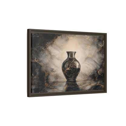 Side Mockup 2. Abstract Vase Black Gold Marble shown as stretched canvas wall art