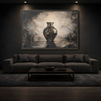 Mockup 3. Abstract Vase Black Gold Marble shown as stretched canvas wall art