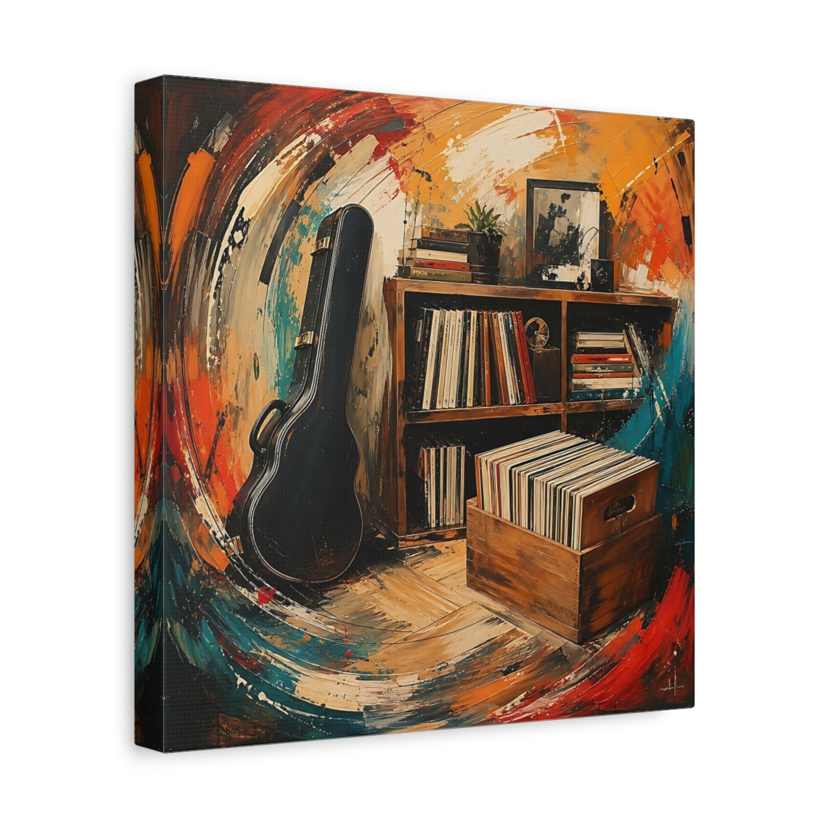 Side Mockup 8. Abstract Vinyl Records Vibrant Abstract shown as canvas print
