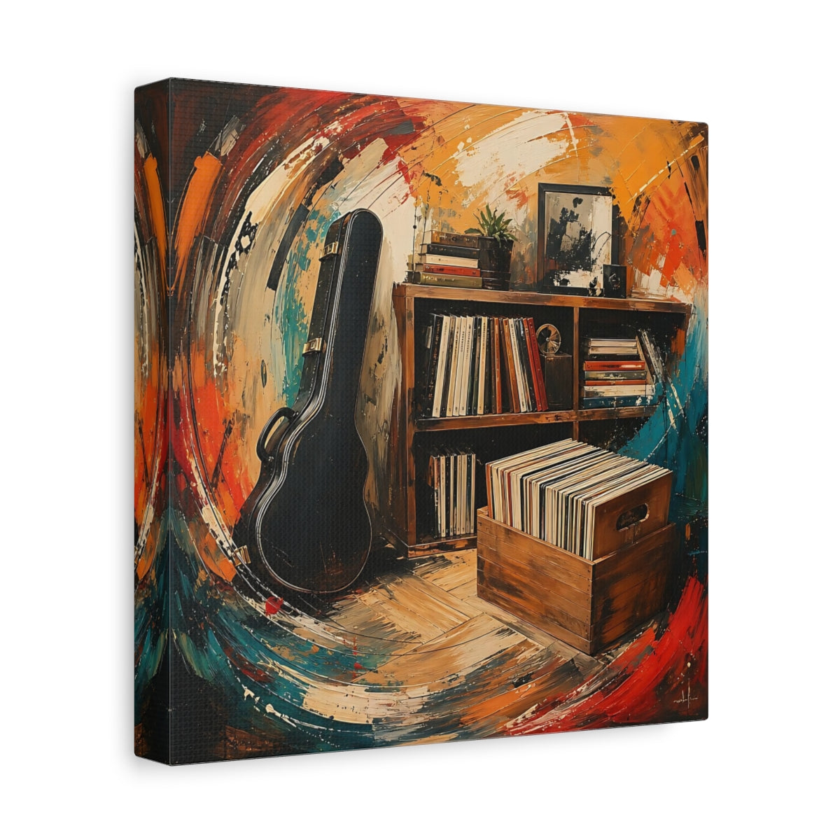 Side Mockup 9. Abstract Vinyl Records Vibrant Abstract shown as canvas print