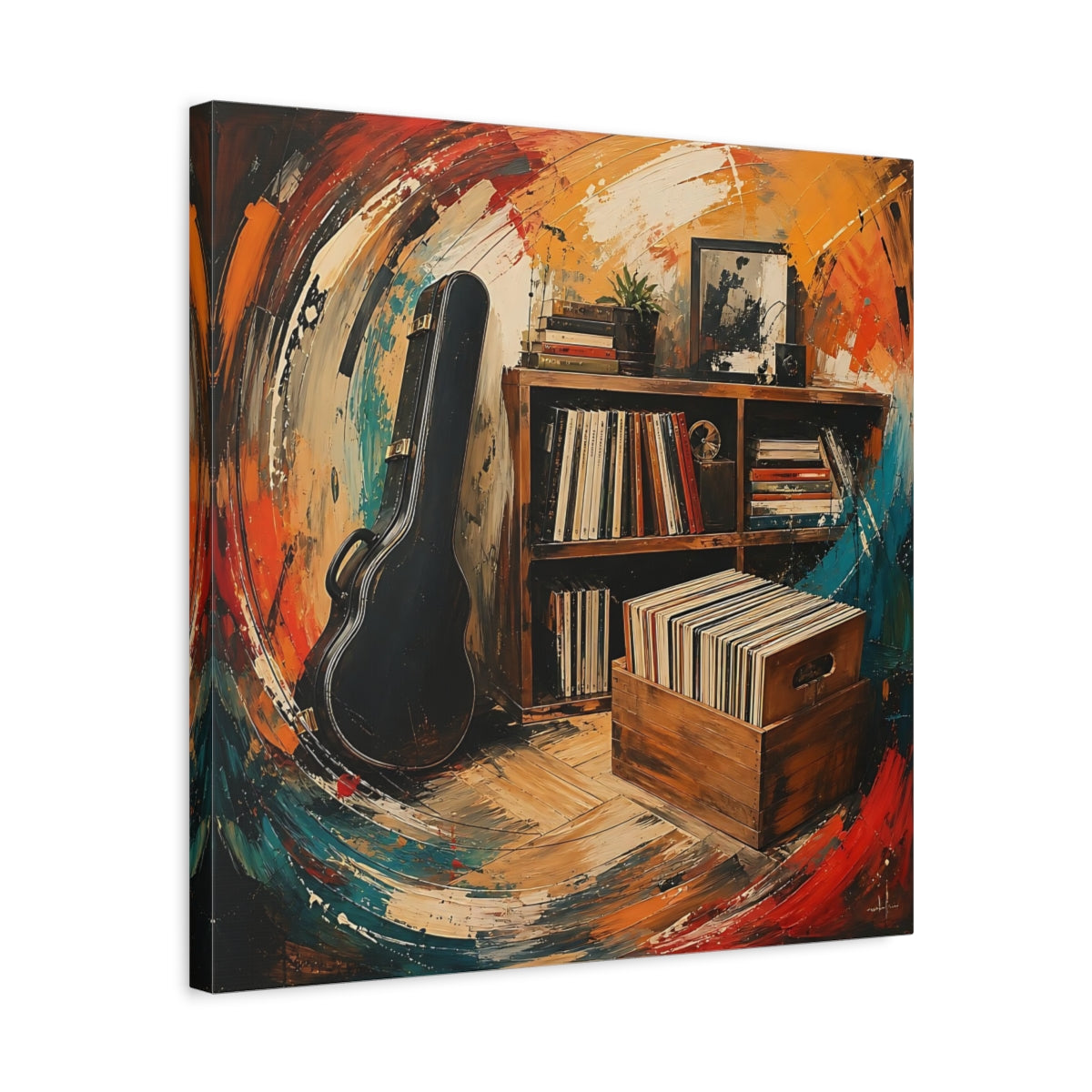 Side Mockup 5. Abstract Vinyl Records Vibrant Abstract shown as canvas print