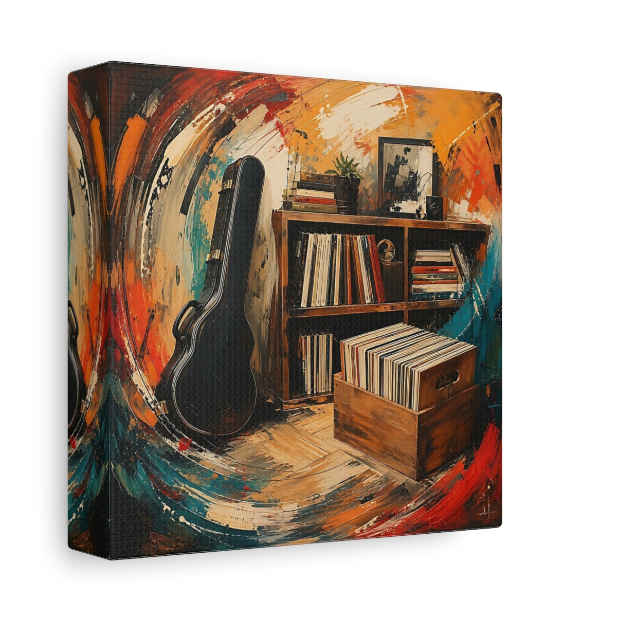 Side Mockup 2. Abstract Vinyl Records Vibrant Abstract shown as canvas print