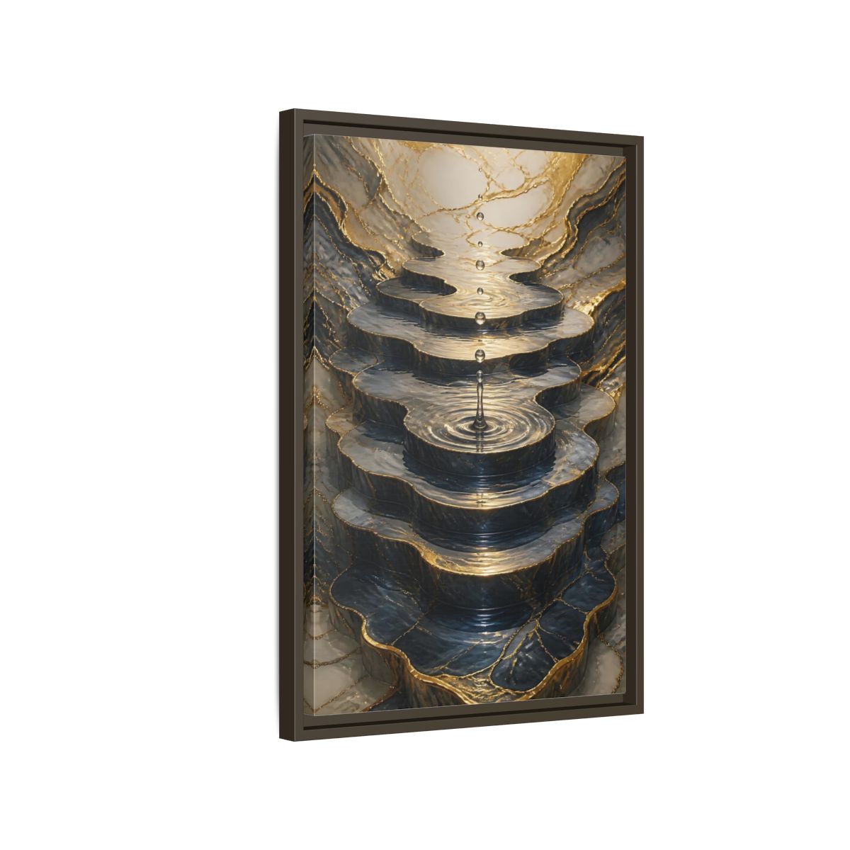 Abstract Water Cascade Gold Marble Framed Canvas Wall Art - Decor for Living Room, Above Sofa shown as canvas wall art