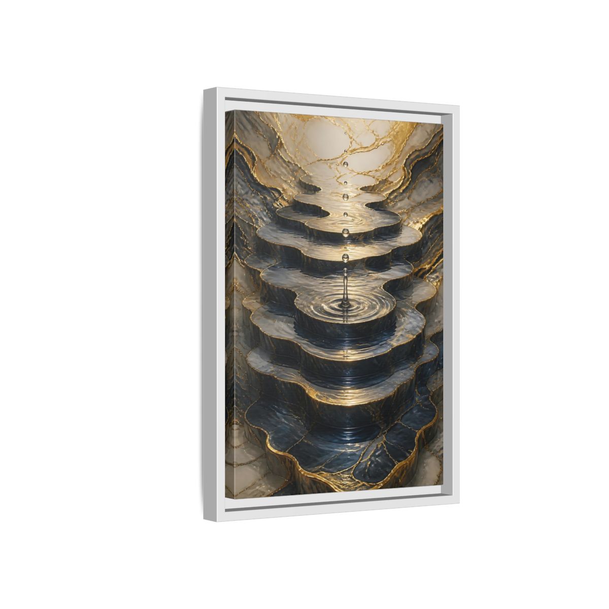 Abstract Water Cascade Gold Marble Framed Canvas Wall Art - Decor for Living Room, Above Sofa shown as canvas wall art