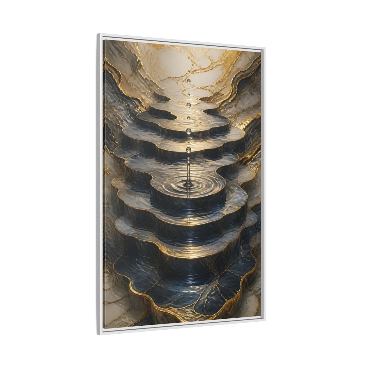 Abstract Water Cascade Gold Marble Framed Canvas Wall Art - Decor for Living Room, Above Sofa shown as canvas wall art