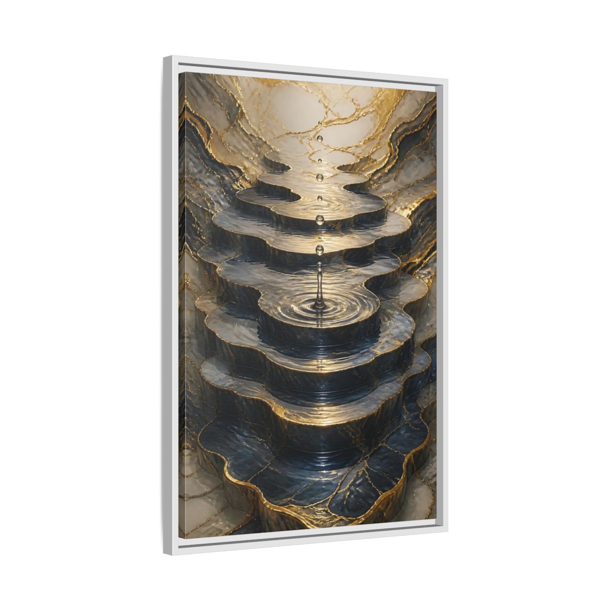 Abstract Water Cascade Gold Marble Framed Canvas Wall Art - Decor for Living Room, Above Sofa shown as canvas wall art