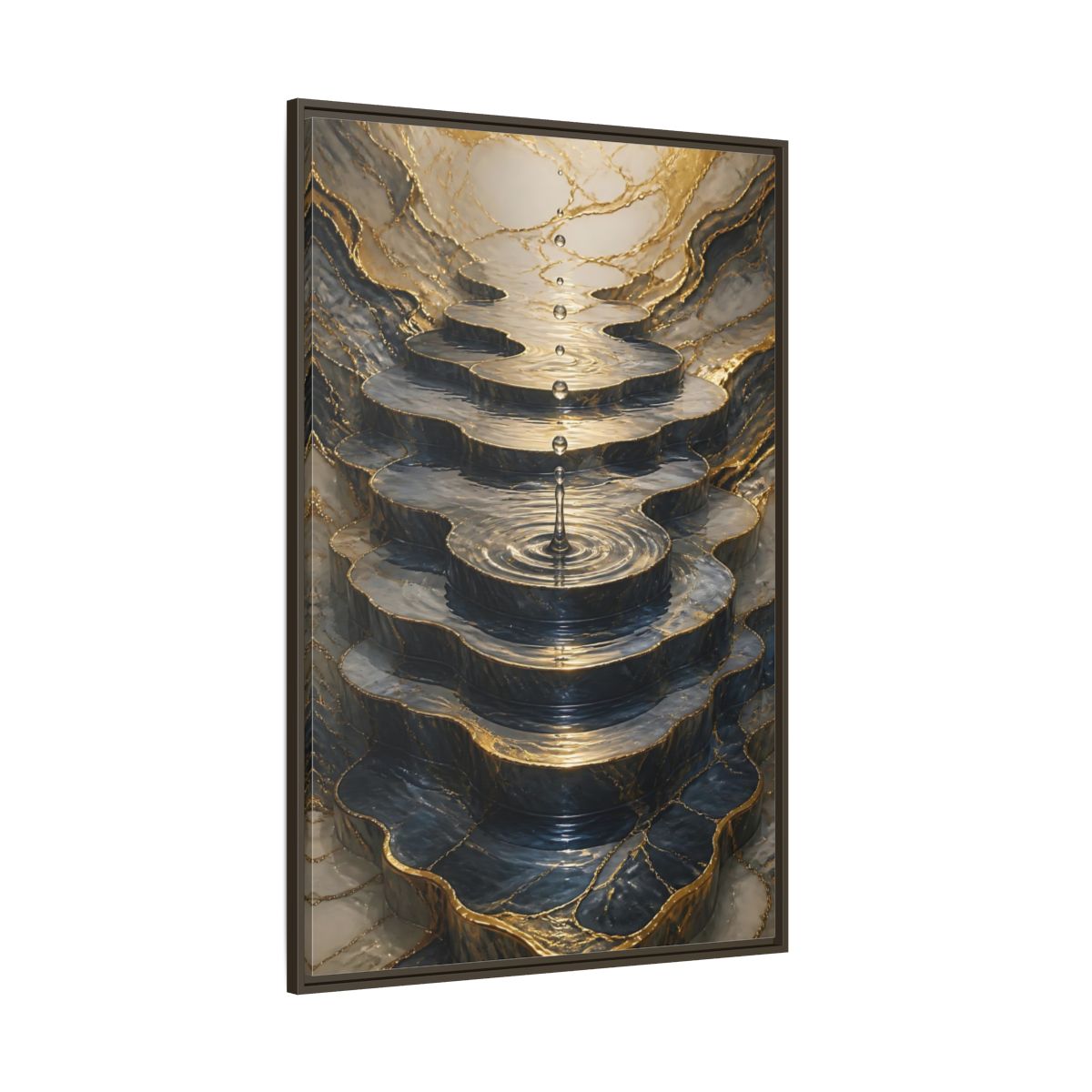 Abstract Water Cascade Gold Marble Framed Canvas Wall Art - Decor for Living Room, Above Sofa shown as canvas wall art