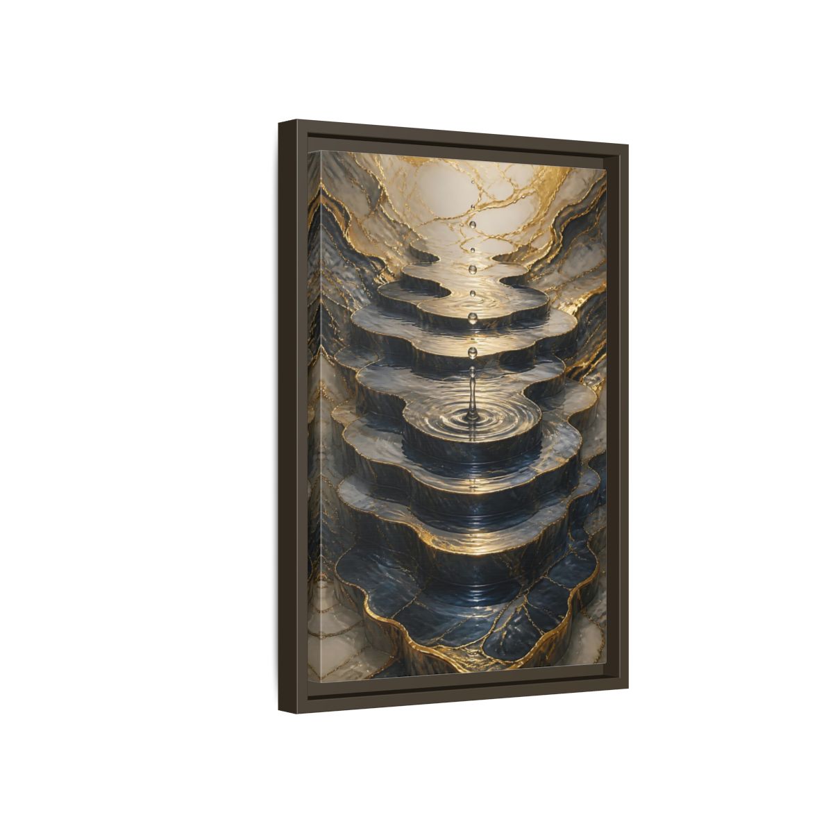 Abstract Water Cascade Gold Marble Framed Canvas Wall Art - Decor for Living Room, Above Sofa shown as canvas wall art