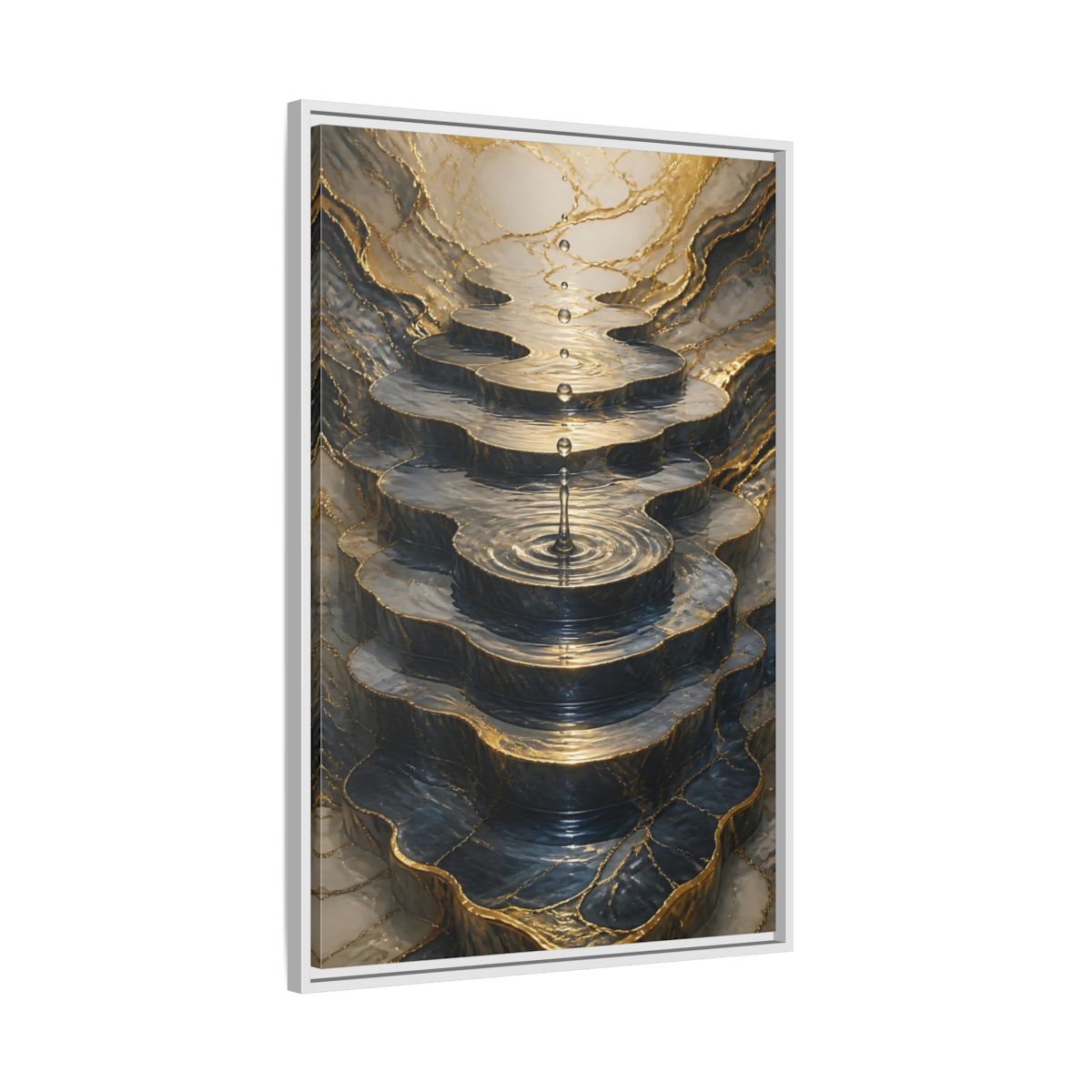 Abstract Water Cascade Gold Marble Framed Canvas Wall Art - Decor for Living Room, Above Sofa shown as canvas wall art