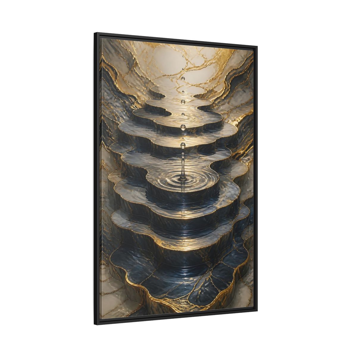 Abstract Water Cascade Gold Marble Framed Canvas Wall Art - Decor for Living Room, Above Sofa shown as canvas wall art
