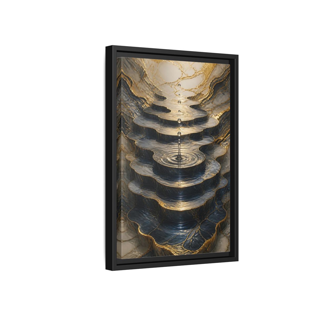 Abstract Water Cascade Gold Marble Framed Canvas Wall Art - Decor for Living Room, Above Sofa shown as canvas wall art