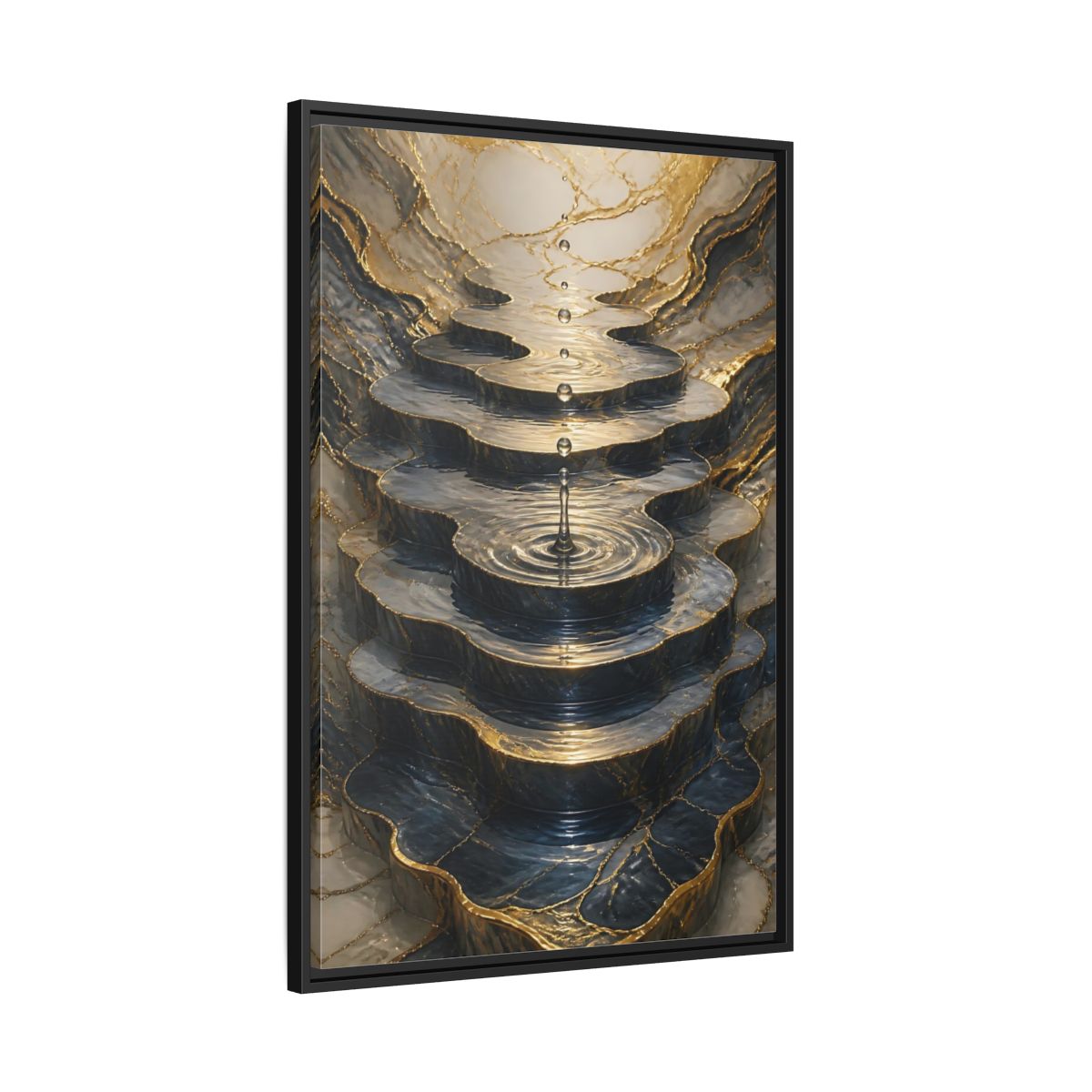 Abstract Water Cascade Gold Marble Framed Canvas Wall Art - Decor for Living Room, Above Sofa shown as canvas wall art