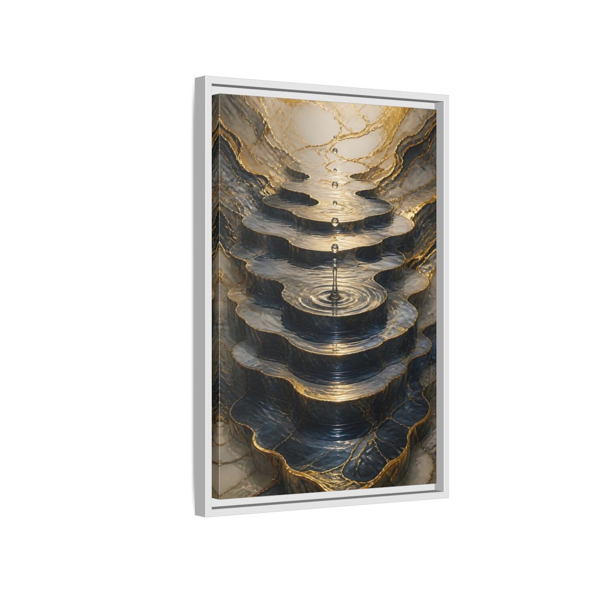 Abstract Water Cascade Gold Marble Framed Canvas Wall Art - Decor for Living Room, Above Sofa shown as canvas wall art