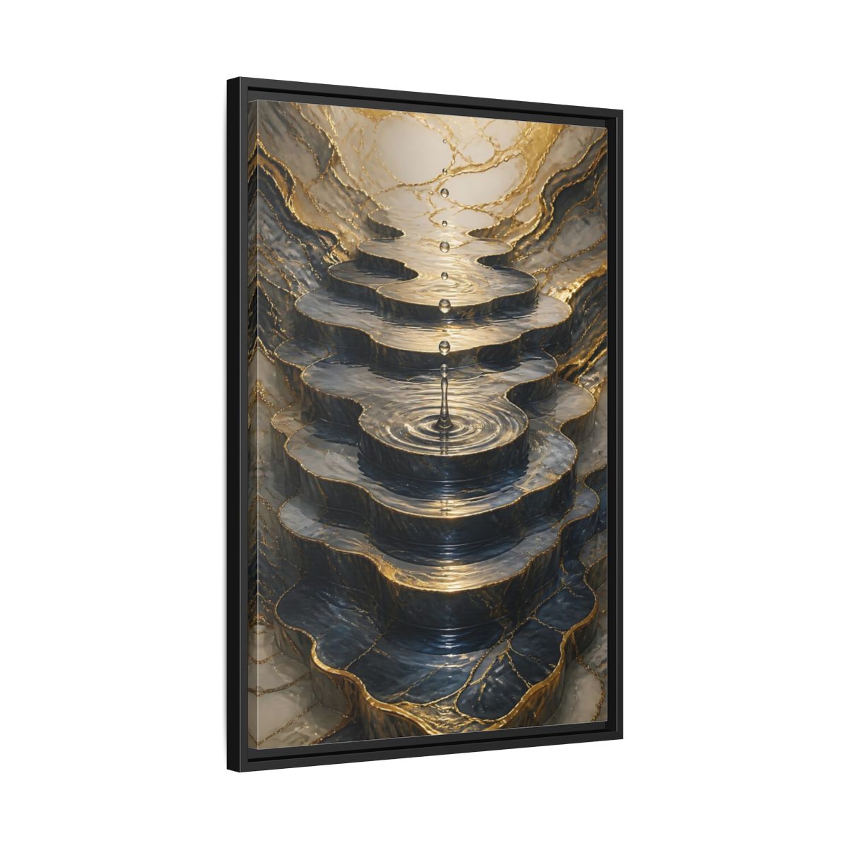 Abstract Water Cascade Gold Marble Framed Canvas Wall Art - Decor for Living Room, Above Sofa shown as canvas wall art