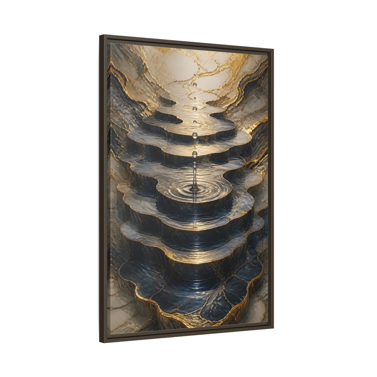 Abstract Water Cascade Gold Marble Framed Canvas Wall Art - Decor for Living Room, Above Sofa shown as canvas wall art