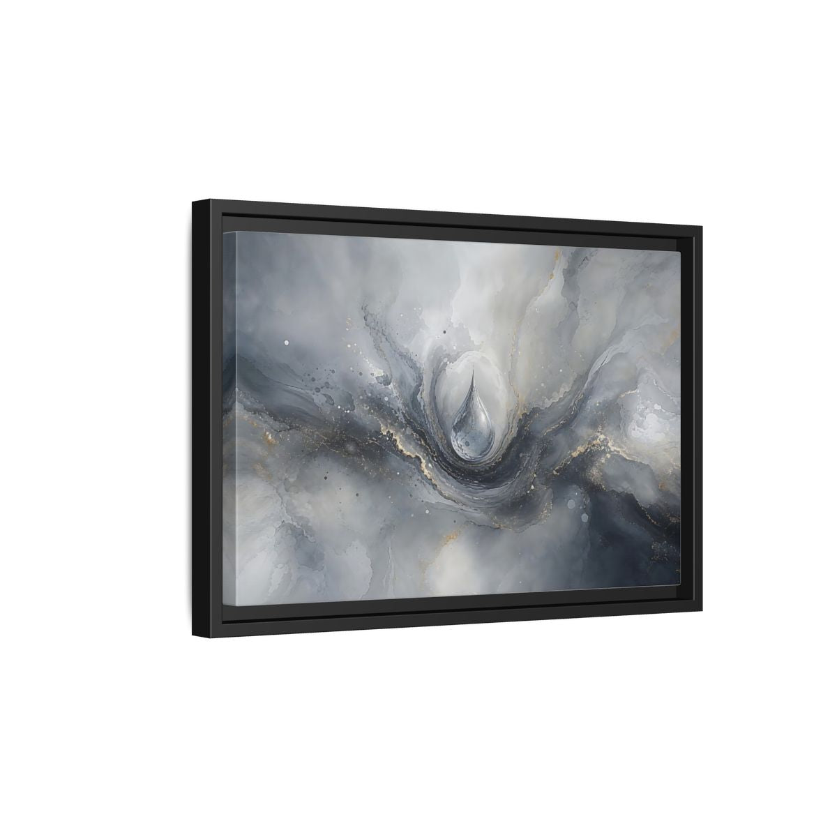 Side Mockup 6. Abstract Water Drop Gray And Gold shown as stretched canvas wall art