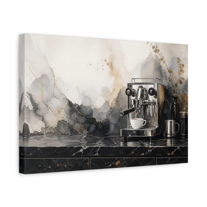 Side Mockup 4. Abstract Abstract Watercolor Black And Gold Abstract shown as stretched canvas wall art