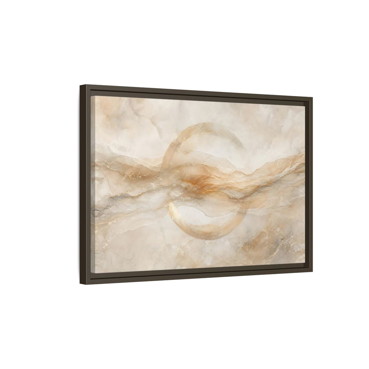 Side Mockup 2. Abstract Abstract Waves Beige Gold Abstract shown as stretched canvas wall art