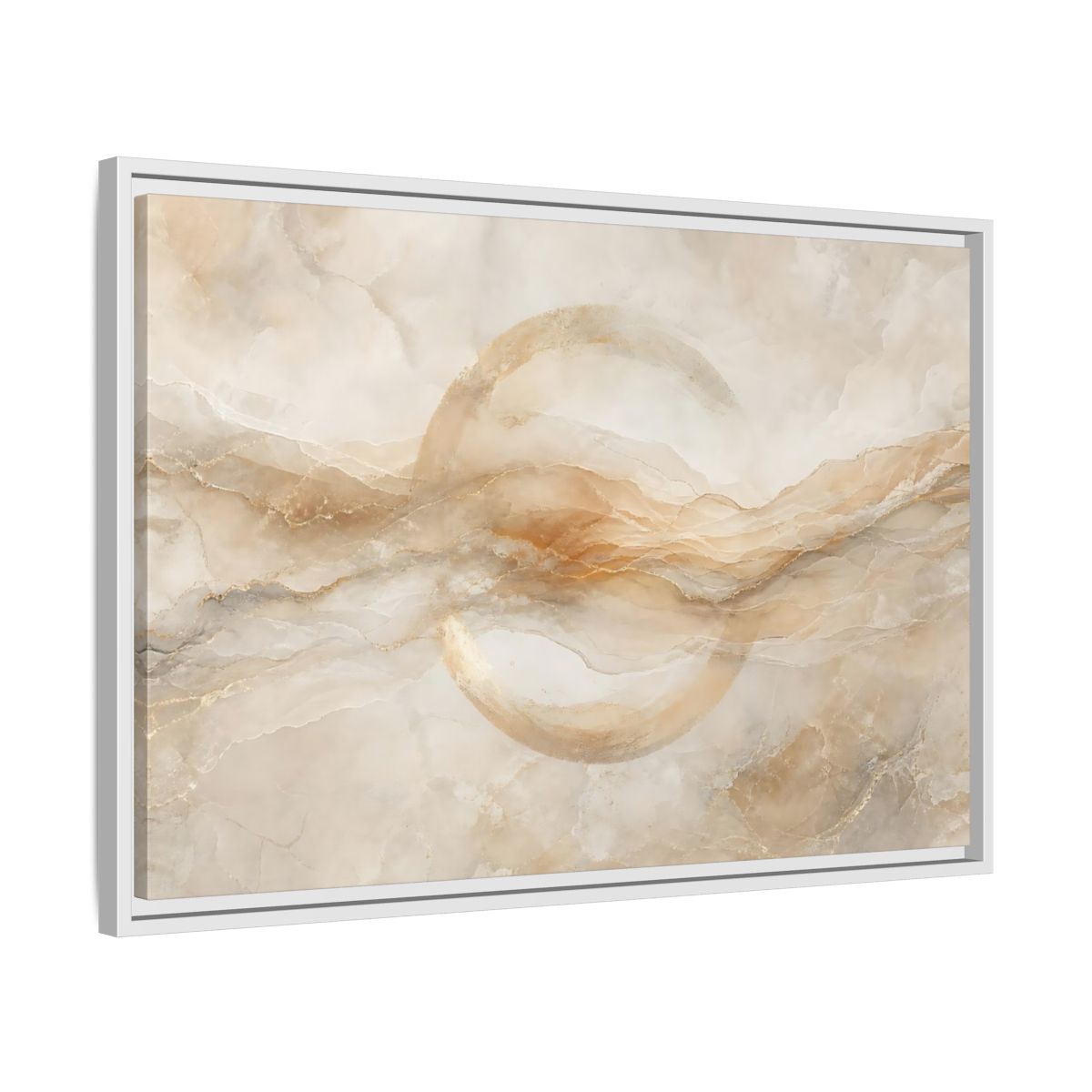 Side Mockup 10. Abstract Abstract Waves Beige Gold Abstract shown as stretched canvas wall art
