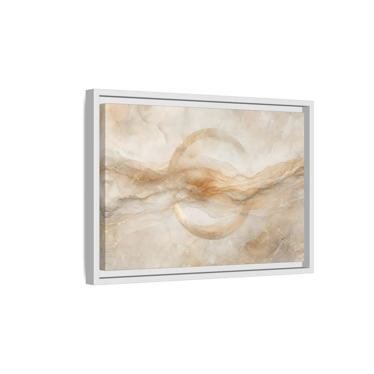 Side Mockup 4. Abstract Abstract Waves Beige Gold Abstract shown as stretched canvas wall art