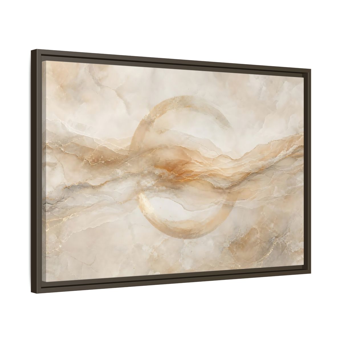 Side Mockup 11. Abstract Abstract Waves Beige Gold Abstract shown as stretched canvas wall art