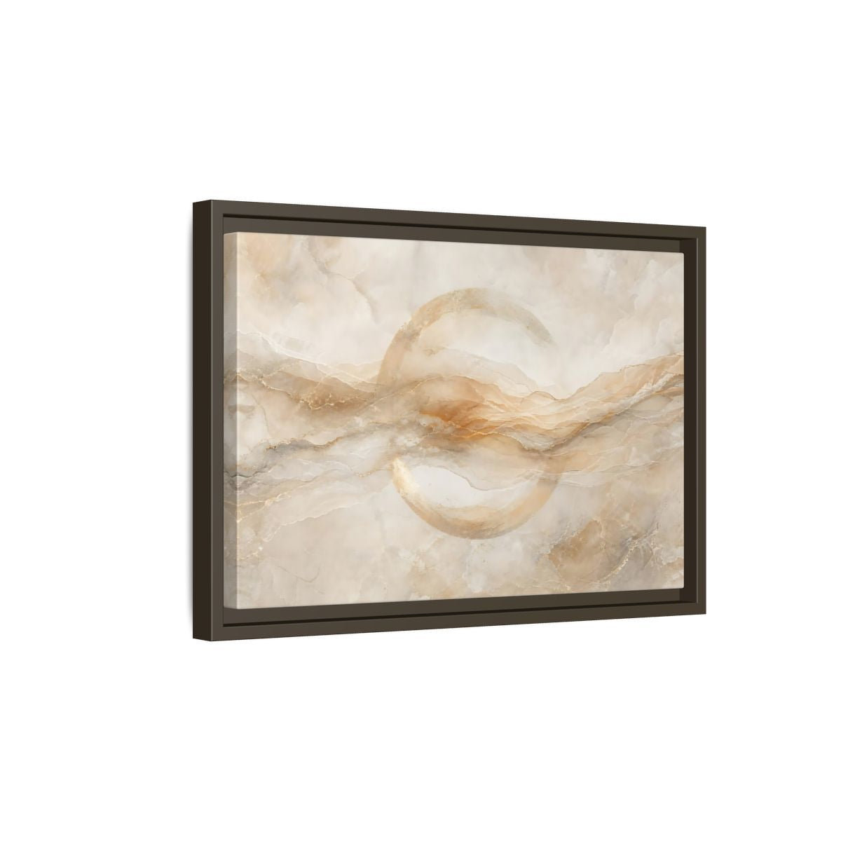 Side Mockup 5. Abstract Abstract Waves Beige Gold Abstract shown as stretched canvas wall art