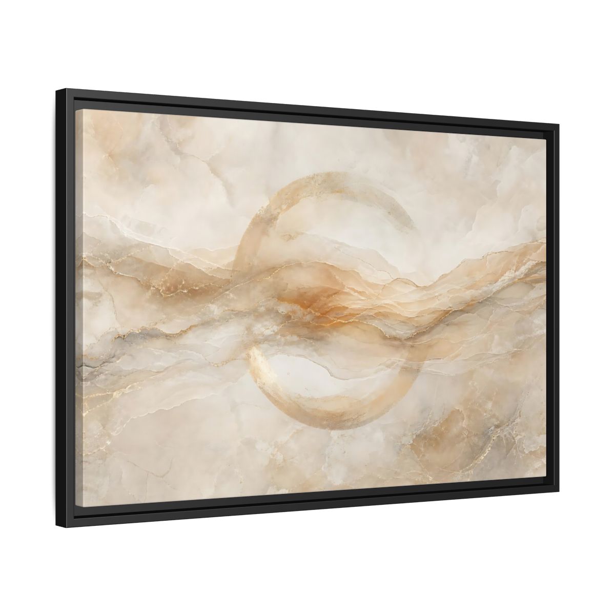 Side Mockup 14. Abstract Abstract Waves Beige Gold Abstract shown as stretched canvas wall art