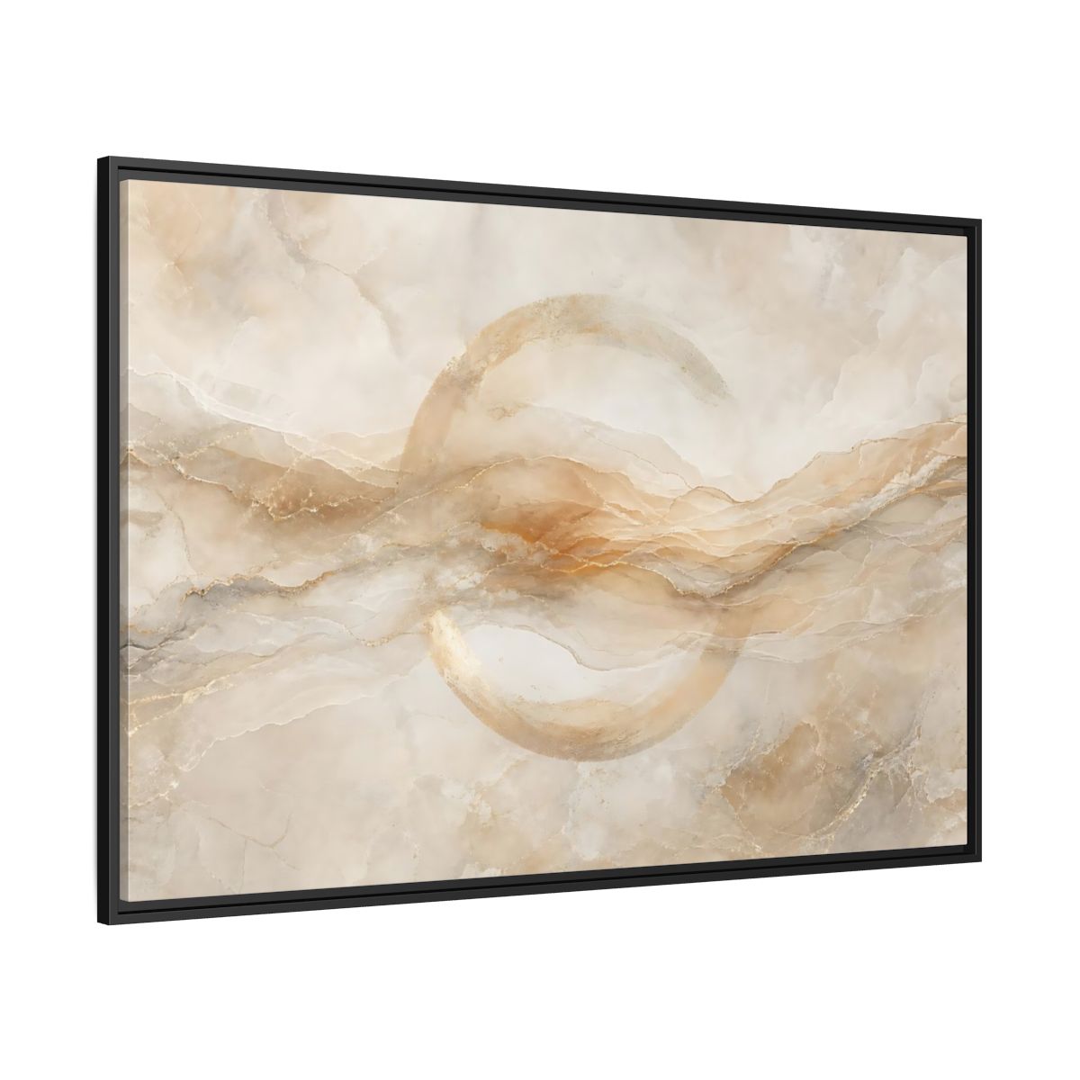 Side Mockup 12. Abstract Abstract Waves Beige Gold Abstract shown as stretched canvas wall art