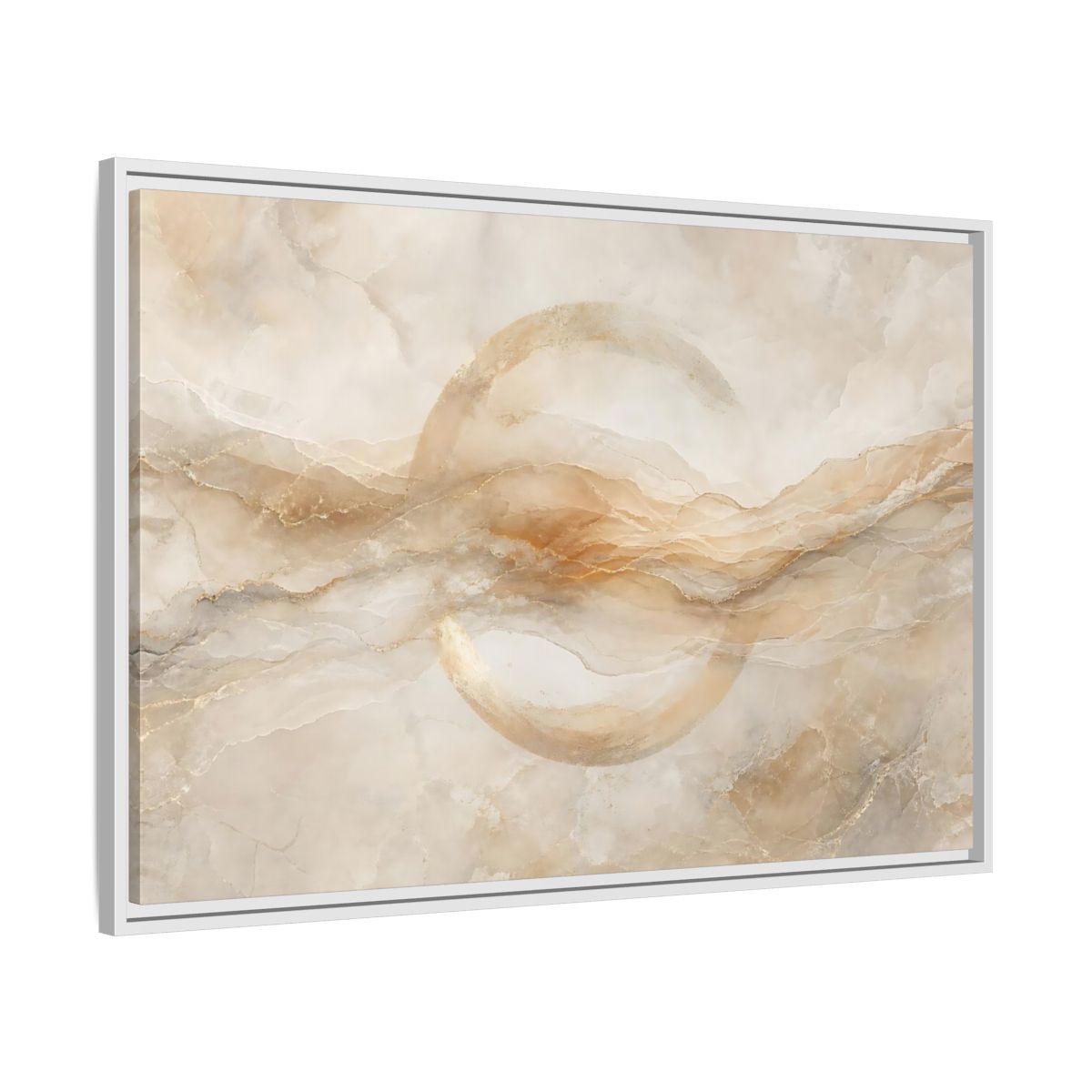 Side Mockup 9. Abstract Abstract Waves Beige Gold Abstract shown as stretched canvas wall art