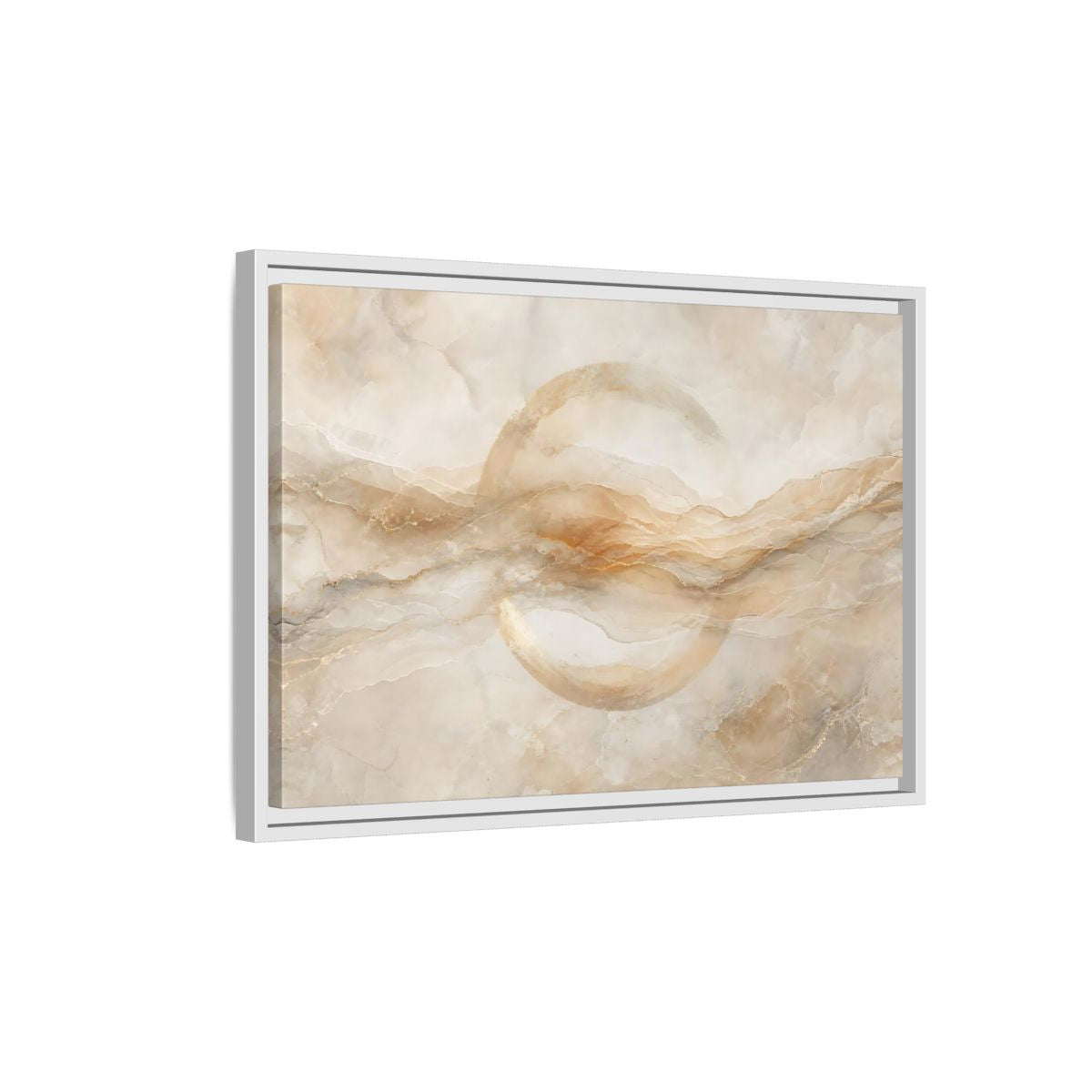 Side Mockup 1. Abstract Abstract Waves Beige Gold Abstract shown as stretched canvas wall art