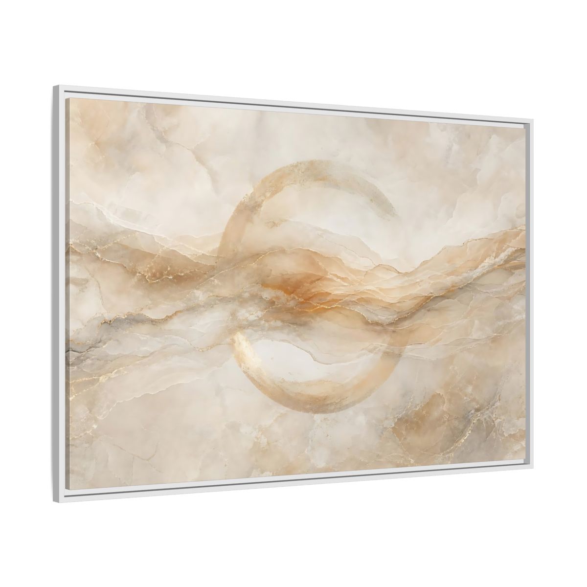 Side Mockup 7. Abstract Abstract Waves Beige Gold Abstract shown as stretched canvas wall art