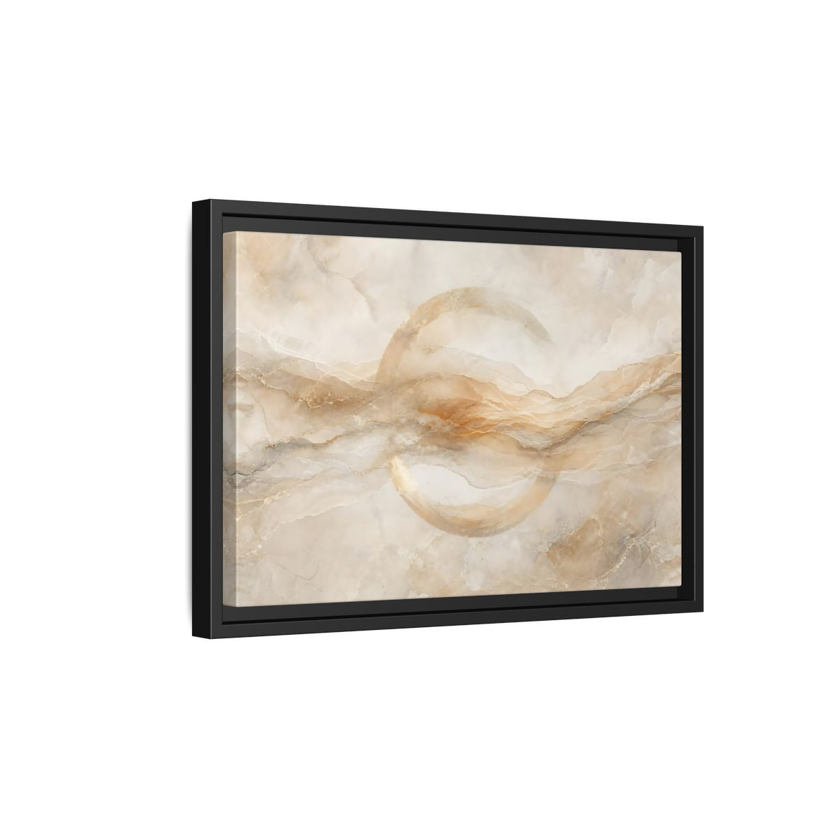 Side Mockup 6. Abstract Abstract Waves Beige Gold Abstract shown as stretched canvas wall art