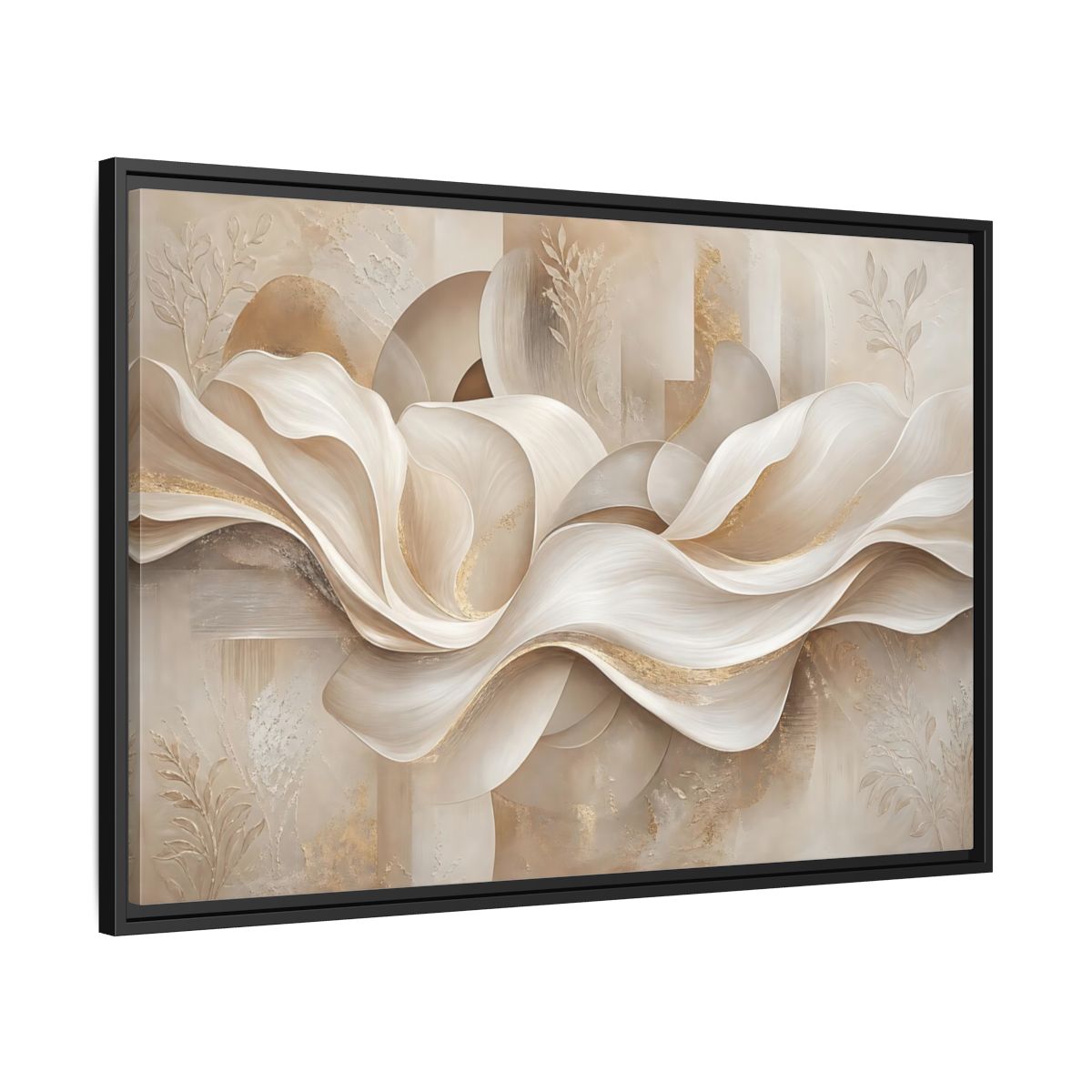 Side Mockup 13. Abstract Abstract Waves Beige Gold Abstract shown as stretched canvas wall art