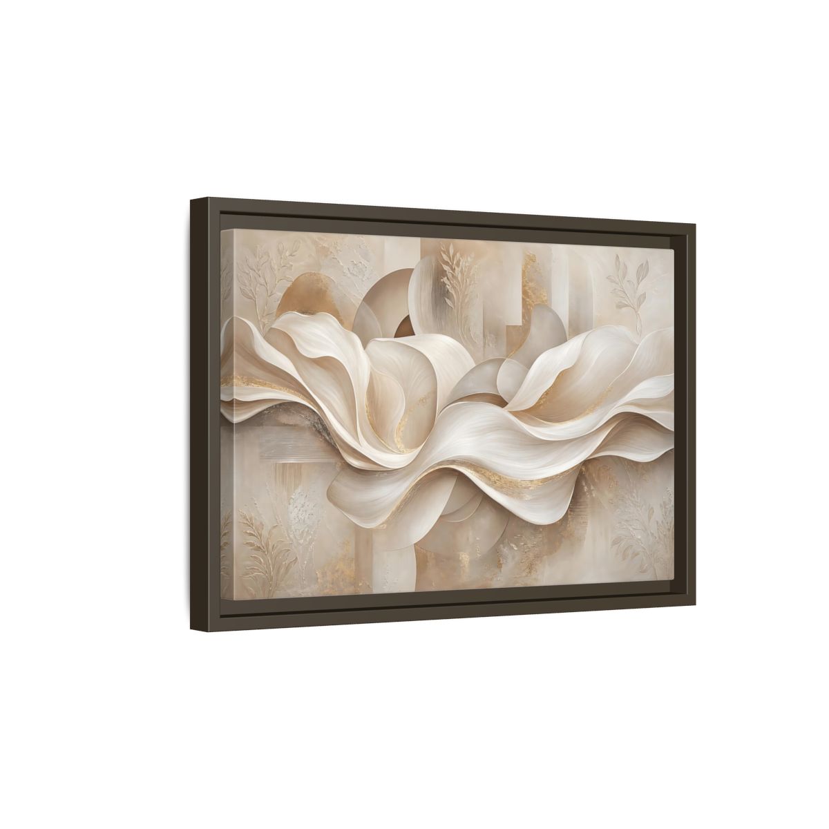 Side Mockup 5. Abstract Abstract Waves Beige Gold Abstract shown as stretched canvas wall art