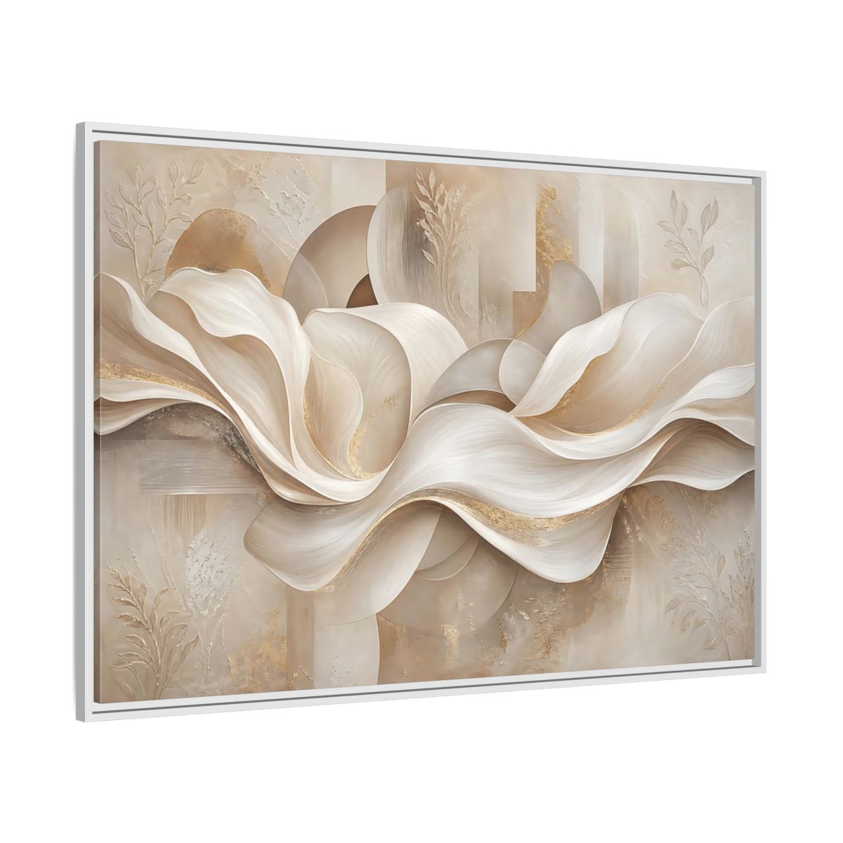 Side Mockup 7. Abstract Abstract Waves Beige Gold Abstract shown as stretched canvas wall art