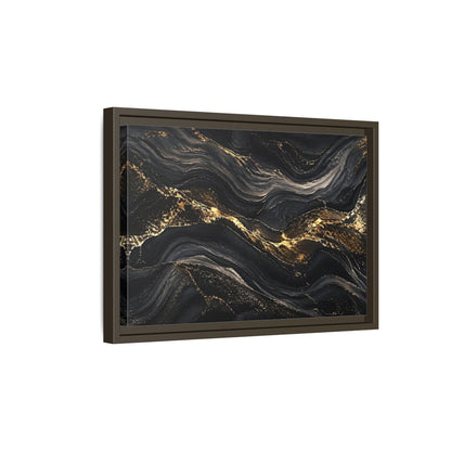 Side Mockup 5. Abstract Abstract Waves Black And Gold shown as stretched canvas wall art