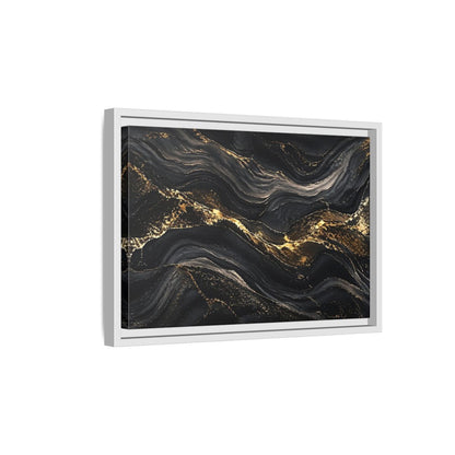 Side Mockup 4. Abstract Abstract Waves Black And Gold shown as stretched canvas wall art