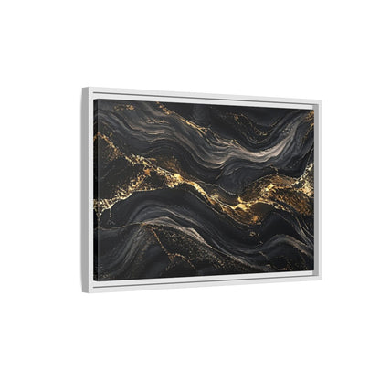 Side Mockup 1. Abstract Abstract Waves Black And Gold shown as stretched canvas wall art