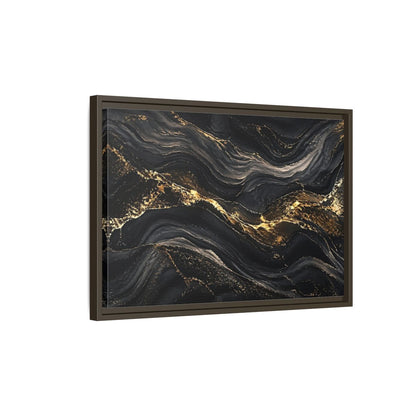 Side Mockup 2. Abstract Abstract Waves Black And Gold shown as stretched canvas wall art