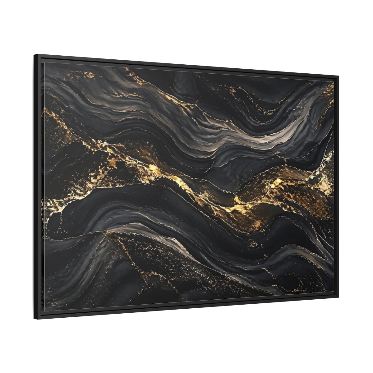Side Mockup 12. Abstract Abstract Waves Black And Gold shown as stretched canvas wall art