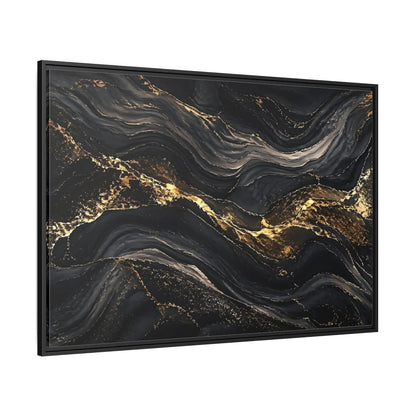 Side Mockup 12. Abstract Abstract Waves Black And Gold shown as stretched canvas wall art