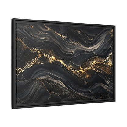 Side Mockup 14. Abstract Abstract Waves Black And Gold shown as stretched canvas wall art