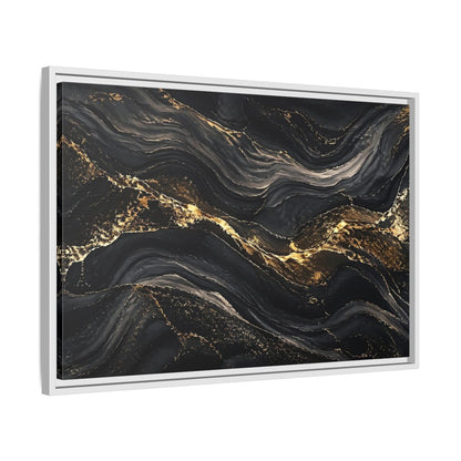 Side Mockup 10. Abstract Abstract Waves Black And Gold shown as stretched canvas wall art
