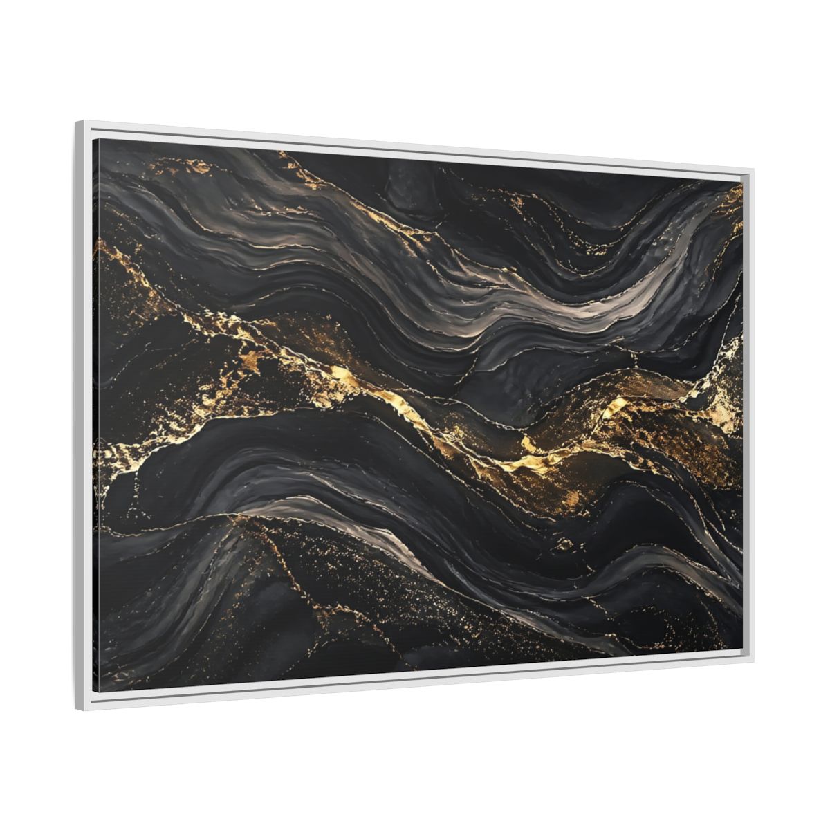 Side Mockup 7. Abstract Abstract Waves Black And Gold shown as stretched canvas wall art