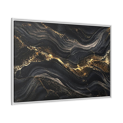 Side Mockup 7. Abstract Abstract Waves Black And Gold shown as stretched canvas wall art