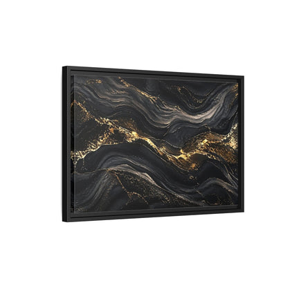 Side Mockup 3. Abstract Abstract Waves Black And Gold shown as stretched canvas wall art