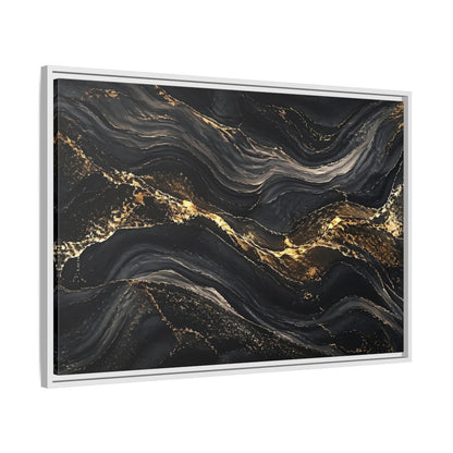Side Mockup 9. Abstract Abstract Waves Black And Gold shown as stretched canvas wall art