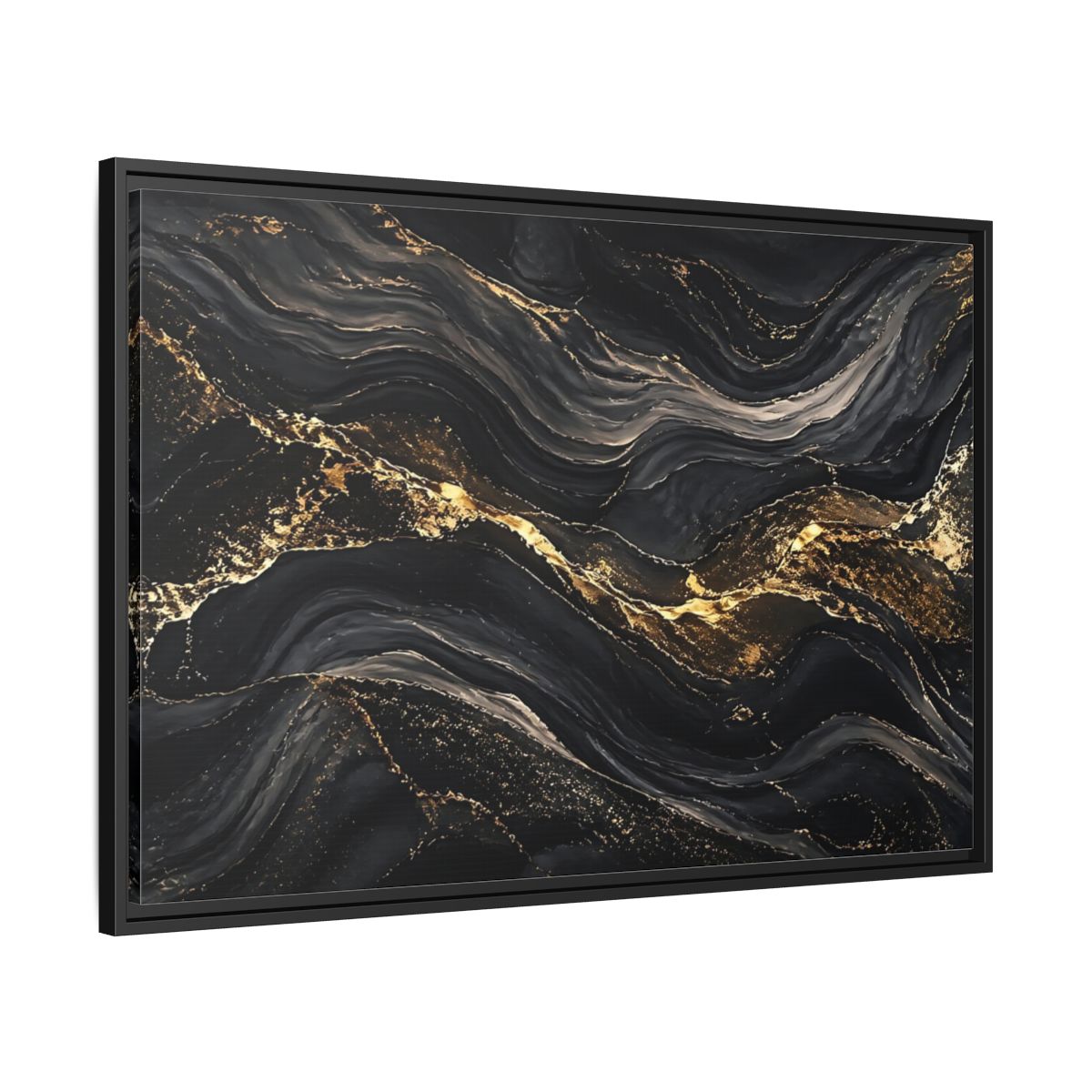 Side Mockup 13. Abstract Abstract Waves Black And Gold shown as stretched canvas wall art
