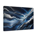 Side Mockup 4. Abstract Abstract Waves Blue And Silver shown as stretched canvas wall art