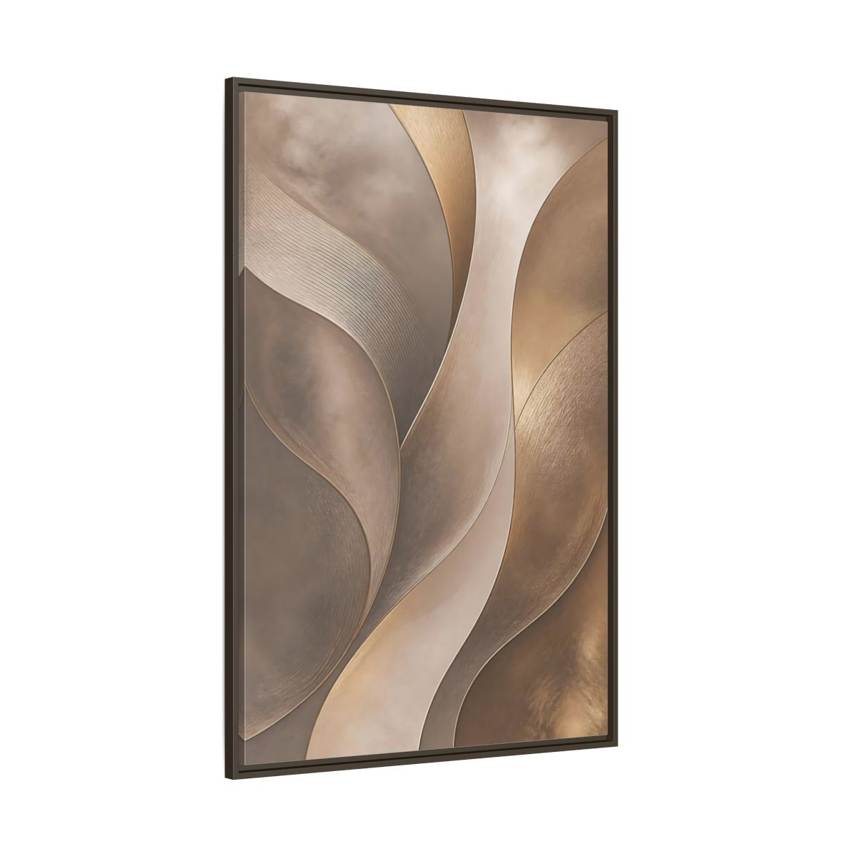 Side Mockup 8. Abstract Abstract Waves Brown And Gold shown as stretched canvas wall art